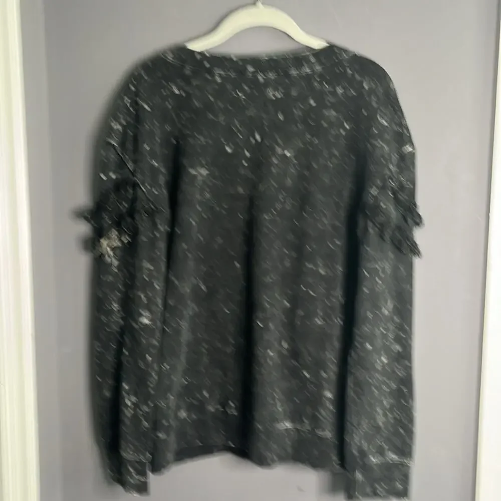 Bibi Black Crewneck Sweatshirt Ruffle Detail Medium